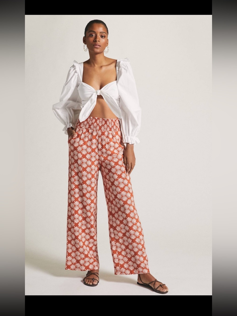 Maeve Anthropologie Wide Leg Pants Small Orange Shell Print Pull On size small
